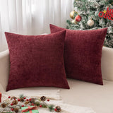 MIULEE Pack of 2 Christmas Wine Red Couch Throw Pillow Covers 18x18 Inch Soft Chenille Pillow Covers for Sofa Living Room Solid Dyed Pillow Cases