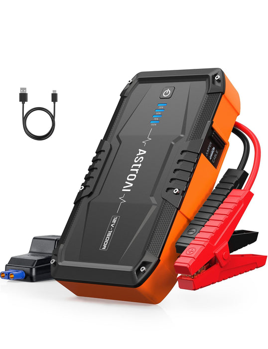 AstroAI S8 Car Battery Jump Starter, 1500A Jump Starter Battery Pack for Up to 6.0L Gas & 3.0L Diesel Engines, 12V Portable Jump Box with 3 Modes Flashlight and Jumper Cable, Stocking Stuffers(Orange)