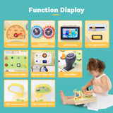 TQJ Montessori Busy Board for Toddlers Baby Busy Board Car Steering Wheel Wooden Sensory Board Travel Toys for Fine Motor Skill Gift for 3+ Years Old Boys Girls Christmas Birthday Children's Day