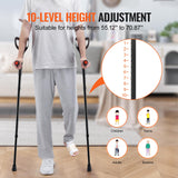 VEVOR Forearm Crutches for Adults, Folding Walking Forearm Crutches with 10-Level Adjustable Height, Lightweight Aluminum Medical Crutches with Open Cuff for Leg Injury Surgery Disabled, 1 Pair 350LBS