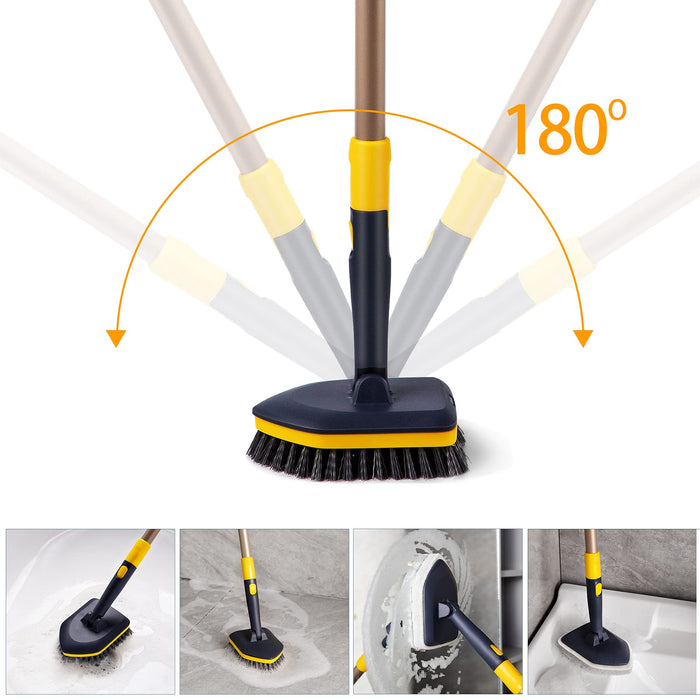 Yocada Tub Tile Scrubber Brush 2 in 1 Cleaning Brush 58.2 Inch Adjustable Telescopic Pole Stiff Bristles Scouring Pads for Cleaning Bathroom Kitchen Toilet Wall Tub Tile Sink Non Scratch