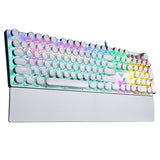 AULA F2088 Typewriter Style Mechanical Gaming Keyboard,Rainbow LED Backlit,Removable Wrist Rest,Media Control Knob,Retro Punk Round Keycaps,USB Wired Computer Keyboard,White