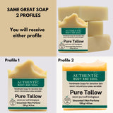 1 Ingredient Organic Tallow Soap for Sensitive Skin - 130 grams each, Pack of 2 - Premium Unscented and Fragrance Free Beef Tallow Skincare, Naturally Gentle (UNSCENTED) (2 Pack Unscented)
