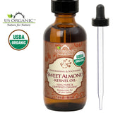 US Organic Sweet Almond Kernel Oil, USDA Certified Organic,100% Pure & Natural, Cold Pressed Virgin, Unrefined in Amber Glass Bottle w/Eyedropper, Sourced from Poland (2 oz (56 ml))