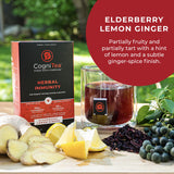 CogniTea Herbal Immunity Tea - Immune System Booster - 100mg High- Potency Elderberry, 50mg Echinacea, Lemon, & Ginger Organic Herbal Tea Bags - Caffeine Free Immunity Boost