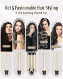 Waver Curling Iron Curling Wand - BESTOPE PRO 5 in 1 Curling Wand Set with 3 Barrel Hair Crimper for Women, Fast Heating Crimper Wand Curler in All Hair Type - Gold