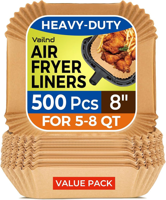 500 Pcs Air Fryer Paper Liners, 8" Square Air Fryer Liners Disposable, Heavy-Duty Parchment Paper for 5-8 qt Airfryer Basket, Non-Stick & Grease-Proof Baking Liner for Oven Pan