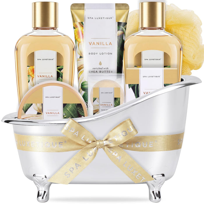 Gift Baskets for Women, Spa Luxetique 8 Pcs Vanilla Birthday Bath and Body Set, Self Care Kit for Her, Including Bubble Bath, Shower Gel, Body Lotion Christmas Gifts for Mom