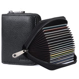 LINNO RFID 20 Card Slots Credit Card Holder Genuine Leather Small Card Case for Women or Men Accordion Wallet with Zipper