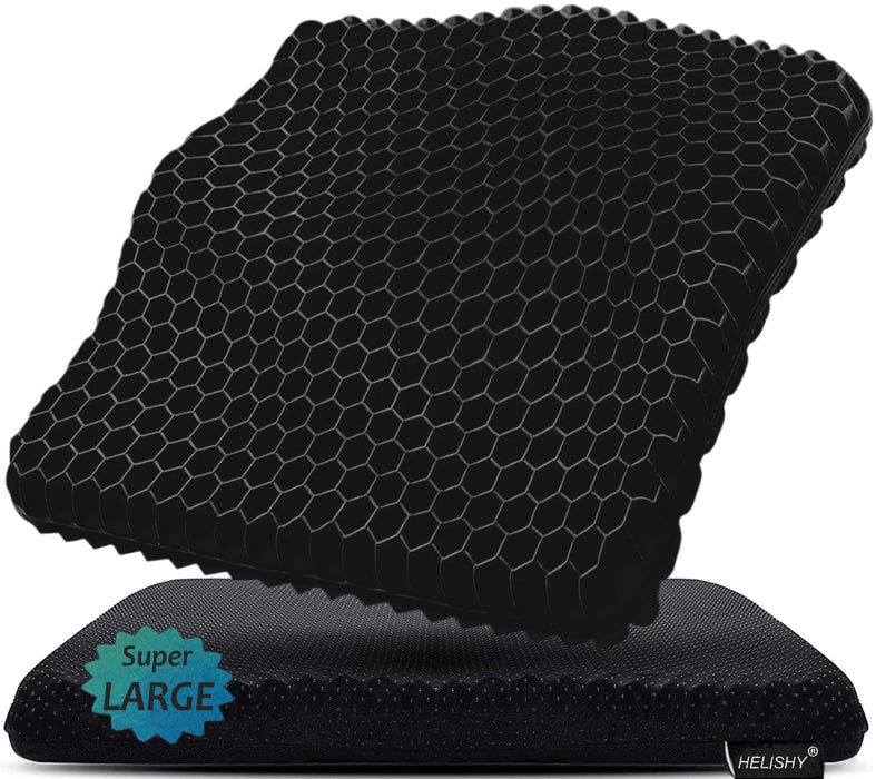 Gel Seat Cushion for Long Sitting Pressure Relief (Super Large & Thick) - Non-Slip Gel Chair Cushion for Back,Sciatica,Tailbone Pain Relief - Seat Cushion for Office Desk Chair,Car Seat,Wheelchair