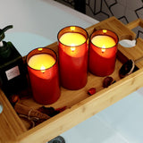 NURADA Flameless Candles with Remote Timer: 3D Wick Battery Operated Led Pillar Candle Fake Candles Set for Wedding Birthday Halloween Christmas Decorations - Red 3 Pack