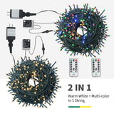 MZD8391 Color Changing Christmas String Lights Outdoor Indoor, 108FT 300 LED Warm White MultiColor Fairy Lights, END to END CONNECT, Waterproof Christmas Tree Lights Timer Remote