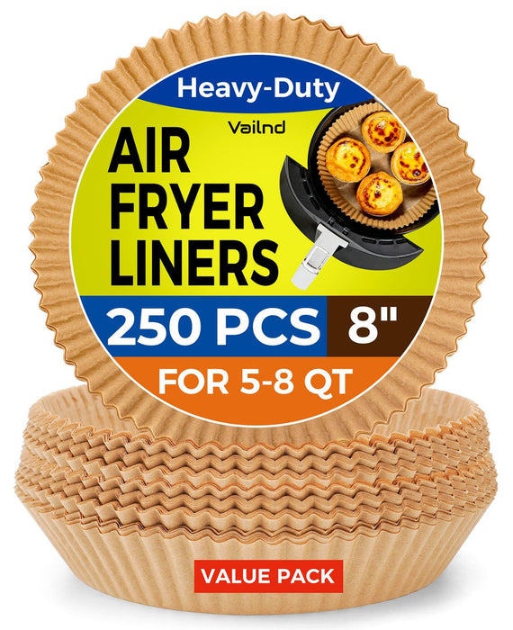 250 Pcs 8" Round Air Fryer Liners Disposable, Unbleached Parchment Paper Liners for Airfryer Basket, Non-Stick & Leakproof Baking Paper for Oven Roasting
