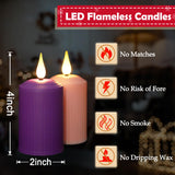 Daord D2 x H4 Advent LED Candles Set of 4 Christmas LED Flameless Pillar Candle 3 Purple and 1 Pink for Advent Rituals Festival and Special Occasions Church Decoration (3 Purple+1 Pink)