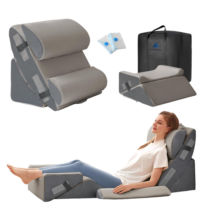 Ahpmeoa 6PCS Wedge Pillow Set for After Surgery, Sit Up Pillow for Bed, Back Support Pillow, Bed Wedge for Shoulder, Leg Pain Relief, Post Surgery Pillow for Sleeping, Acid Reflux, Grey