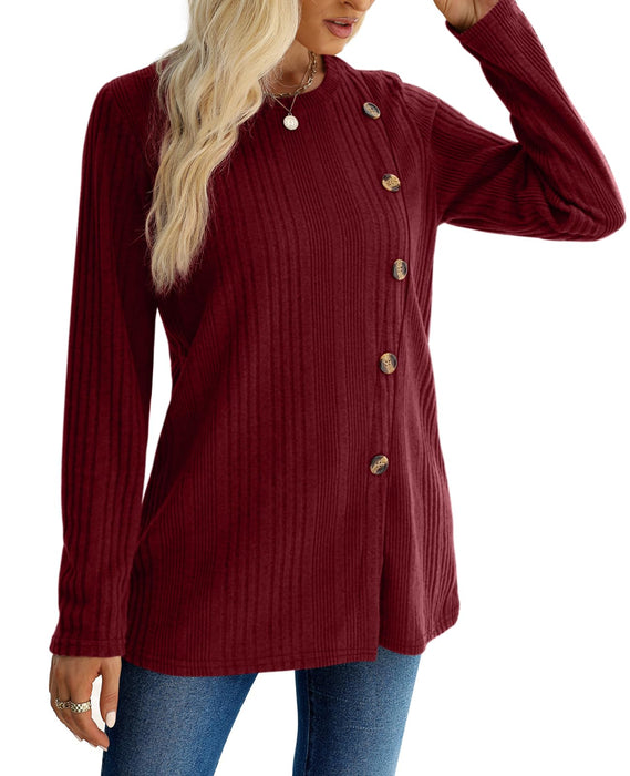 XIEERDUO Long Sleeve Tops Fall Shirts Tunic Sweater Ugly Christmas Sweater Burgundy L