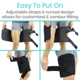 Vive Thigh Brace - Hamstring Quad Wrap - Adjustable Compression Sleeve Support for Pulled Groin Muscle, Sprains, Quadricep, Tendinitis, Workouts, Sciatica Pain and Sports Recovery - Men, Women (Black)
