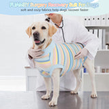 FUAMEY Recovery Suit for Dogs After Surgery,Soft Breathable Dog Bodysuit E-Collar & Cone Alternative Surgical Suit,Male Female Dog Neuter Spay Suits Anti Licking Wounds Onesie Blue Yellow Stripes L