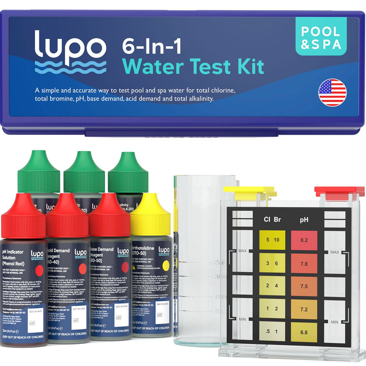 Spilled Pool Test Kit Lupo 6-in-1 Pool Test Kit | Pool Testing Kit for Residential Swimming