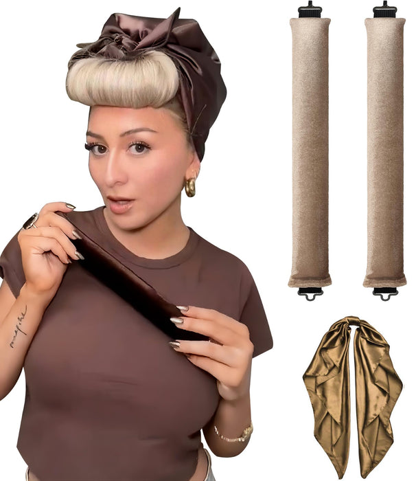 Heatless Hair Curler Overnight Curls Blowout Rods Headband No Heat Curlers to Sleep in Large Rods Hair Rollers Blowout Look for Short Hair Styling Tools Silk Hair Wrap Curling Set Khaki