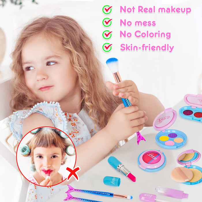 Loyo Pretend Makeup for Toddlers - Pretend Play Makeup for Little Girls with Mermaid Purse, Fake Makeup Toys Set for Toddler Girls Age 3 4 5 6 Christmas Birthday Gift