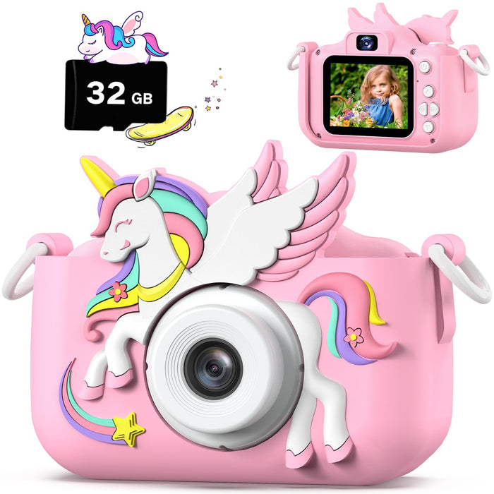 Upgrade Kids Camera for Boys Girls, Toddler Digital Selfie Camera with Cute Protective Cover and 32G SD Card, Christmas Birthday Gifts Toys for 3 4 5 6 7 8 9 10 11 12 Years Old Little Girls and Boys