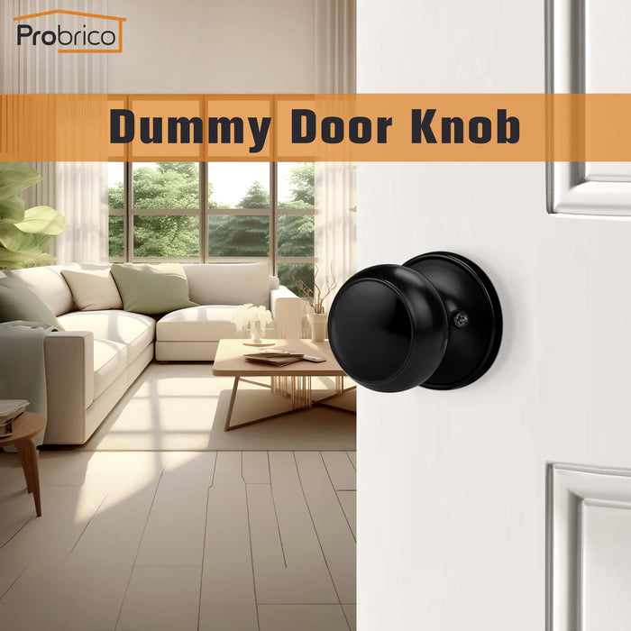 Probrico Black Half Dummy Door Knob, Round Non-Turning Inactive Door Knob for Closet French Door, 2 Pack