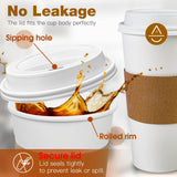 Ginkgo 100 Pack 20 oz Disposable Paper Coffee Cups with Lids and Sleeves, To Go Hot Coffee Cups for Business, Office, Cafes and Parties