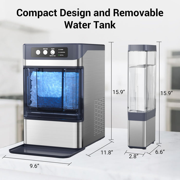 Nugget Ice Maker Countertop 44 Lbs/24h, Chewable Nugget Ice Machine with Side Water Tank, Ready in 5-10 Mins, Self-Cleaning Pellet Ice Machine,Stainless Steel,Scoop Included