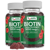 YumVs Biotin Gummies 5000mcg - Luscious Raspberry Flavor - Thicker Faster Hair Growth Gummies for Women or Men - Hair, Skin & Nails Vitamins - Hair Gummies - Vegetarian Biotin Supplement (60 Ct., 2pk)