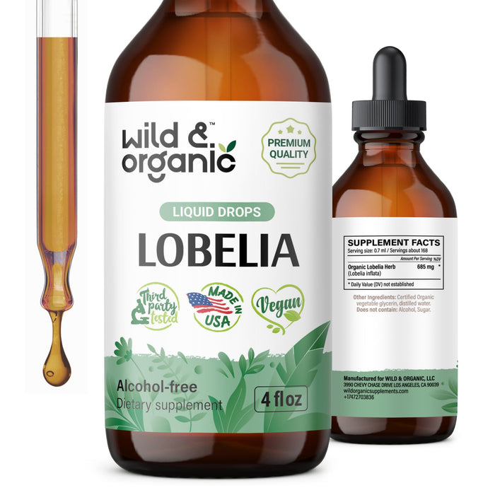 Lobelia Tincture - Organic Lobelia Inflata Liquid Extract - Lobelia Herb Drops Supplement - Vegan, Alcohol Free - 4 fl oz