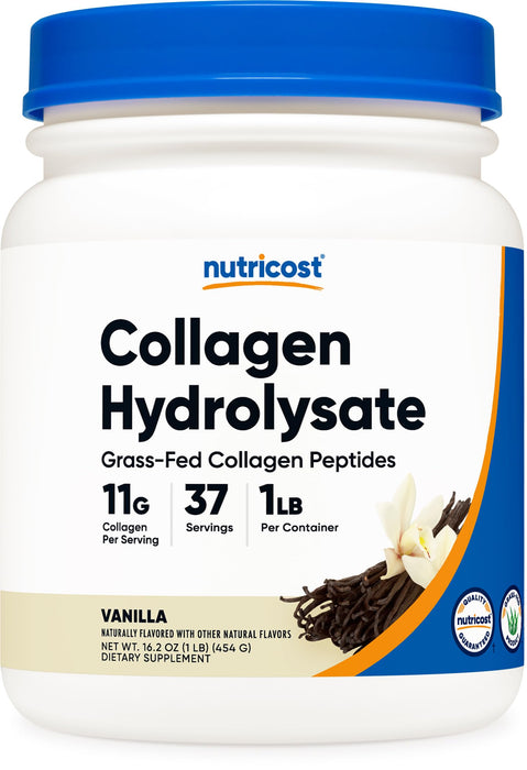 Nutricost Grass-Fed Collagen Powder 1LB (454 G) (Vanilla) - Grass Fed Bovine Collagen Hydrolysate - Collagen Peptides