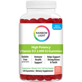 Rainbow Light Vitamin D Gummies, High Potency Vitamin D3 2,000IU Immune Health Support, Helps Support Strong Bones & Teeth, Gluten Free, Vegan, Peach, 120 Gummies