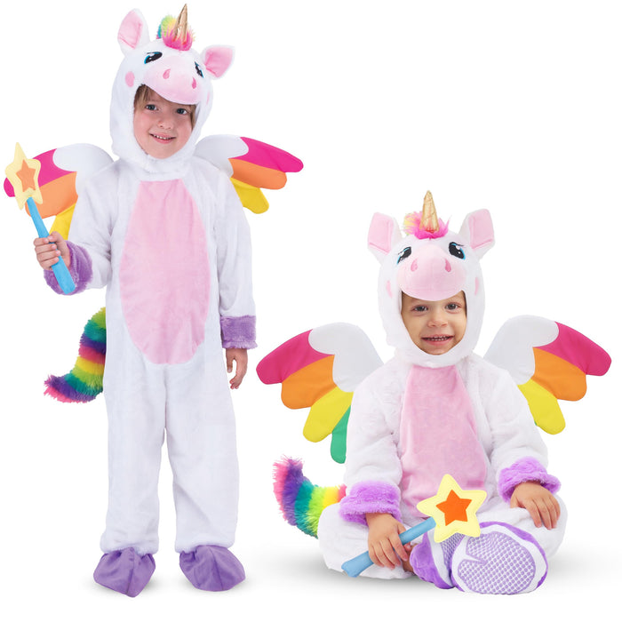 Spooktacular Creations Halloween Unicorn Costume, Jumpsuit with Wings and Star Wand for Kids Halloween Dress Up Party (Small (5-7 yrs))