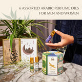 Dukhni Mixed Attar Oil Set Arab perfume oils for men and women | 6 assorted scents x 6ml | Arabian oud oil fragrances | Sampler Gift set, Halal & Vegan Islamic Scents