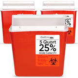 Oakridge Products Sharps Container for Home Use and Professional 5 Quart (3-Pack), Biohazard Needle and Syringe Disposal, Mailbox Style Lid, CDC Certified