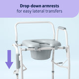 Medline Drop Arm Commode Chair for Adults and Seniors, Padded Seat, Removable Pail, Splash Guard, Drop-Down Arms, 350 lb. Weight Capacity