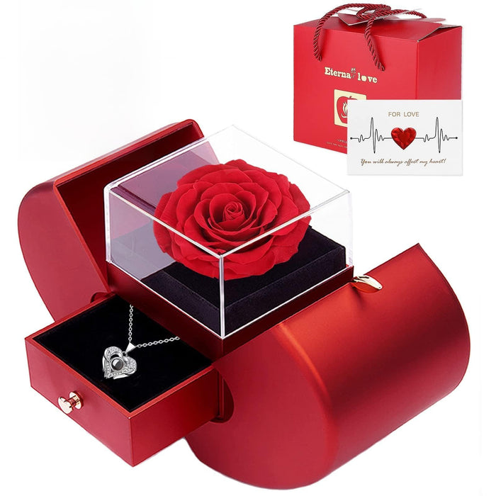Preserved Real Rose with I love you Necklace 100 Languages, Gifts for Girlfriend, Women, Mom, Wife, Gifts Idea on Christmas, Valentine's Day, Mother's Day, Birthday, Anniversary, Thanksgiving