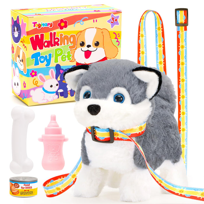 Tagitary Plush Toy Electronic Dog Toys for Kids,Interactive Pet Puppy Walking,Barking and Tail Wagging,Fake Dog Toy with Leash,Easter Christmas Birthday Gift for Toddlers Kids