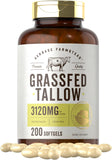 Grass Fed Beef Tallow 3120mg | 200 Softgel Capsules | Pasture Raised Bovine Supplement | Non-GMO, Gluten Free | by Herbage Farmstead