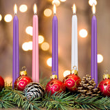 30 Pcs Christmas Advent Candles Taper Candle Light Christmas Advent Wreath Candle Holder Purple Pink White Candles for Christmas Holidays Churches Celebration Party Home Decor