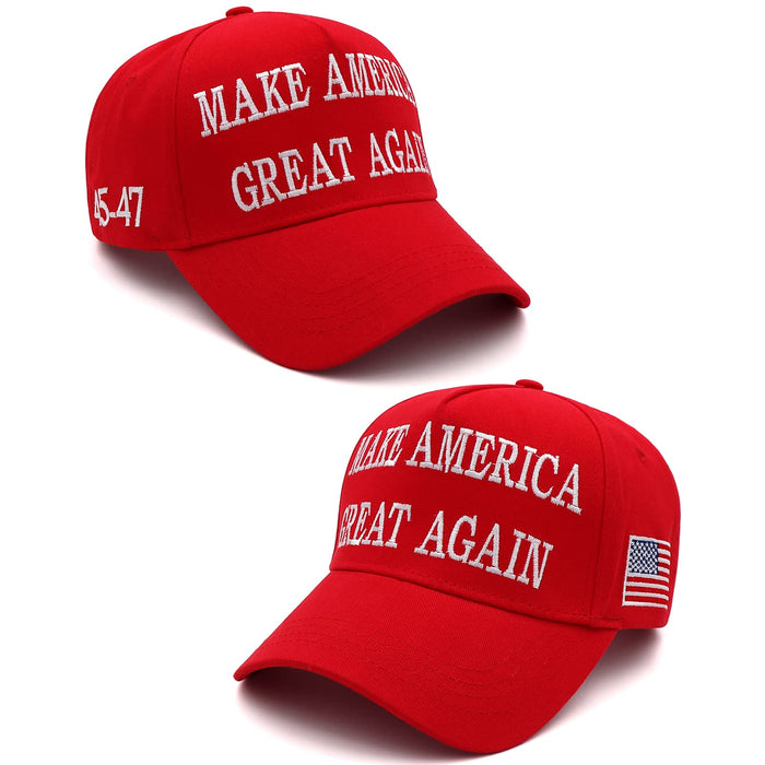 Trump 2024 45-47 MAGA Hat Make America Great Again Donald Trump Slogan with USA Flag Embroidery Adjustable Baseball Cap (2pcs Red MAGA Hat)