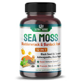 Organic Sea Moss Capsules 12,900mg with Black Seed Oil, Ashwagandha, Burdock Root, Bladderwrack for Immune System, Gut, Skin & Energy *USA Made & Tested* (150 Count (Pack of 1))