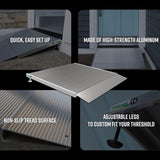 EZ-ACCESS TRANSITIONS 36 Inch Portable Self Supporting Aluminum Angled Entry Threshold Ramp Ideal for Uneven Surfaces or Single Step Rises