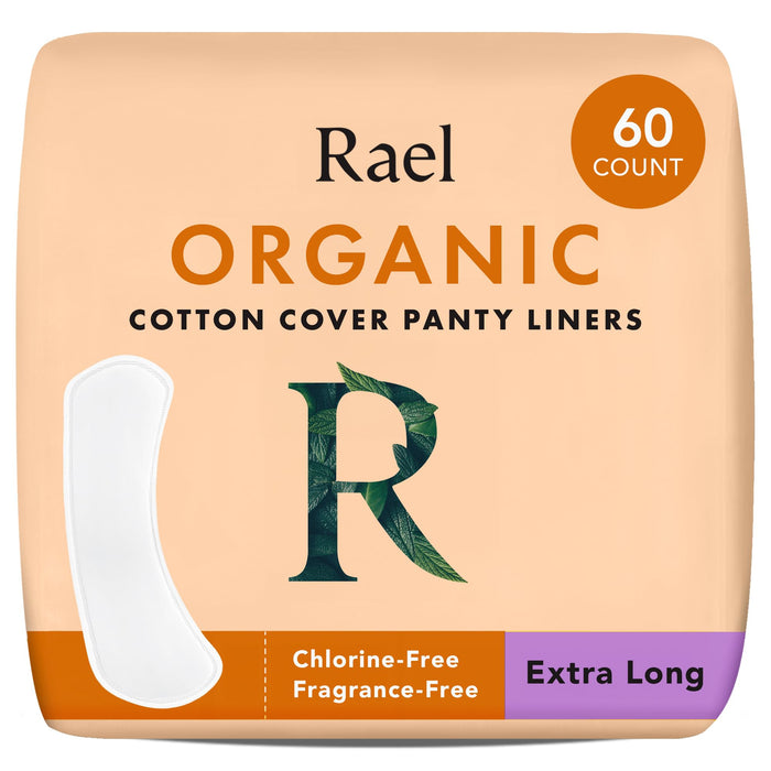 Rael Panty Liners for Women, Organic Cotton Cover - Extra Long Pantiliners, Light Absorbency, Unscented, Chlorine Free (Extra Long, 60 Count)