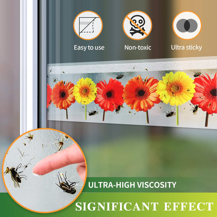 Fly Window Trap Fly Paper Sticky Strips Fly Trap Clear Tape Window Fly Traps Fly Catcher Clear Windows Trap for House Fruit Fly Sticky Traps Indoor & Outdoor Non Toxic (70PCS)