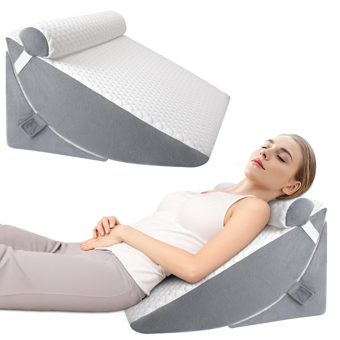 BEYOUDO Bed Wedge Pillow for Sleeping, Adjustable Wedge Pillow Set for After Surgery, Elevated Triangle Pillow for Back Pain Relief, Acid Reflux, Leg Support, White/Gray