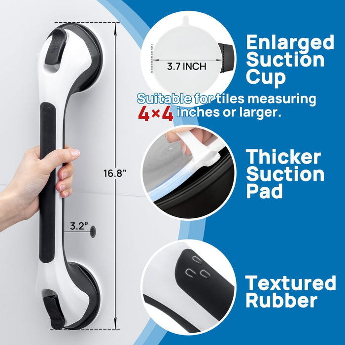 LEVERLOC Grab Bars for Bathtubs and Showers, 17 inch Handicap Grab Bars, Easy to Install & Removable Bathroom Suction Shower Grab Bar for Seniors,Shower Handle for The Elderly, Black