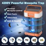 Solar Bug Zapper, 4200V Mosquito Zapper, Cordless & Rechargeable Bug Zapper Outdoor with LED Light, Portable Waterproof Electric Fly Zapper with Hook, for Patio Camping Backyard Garden