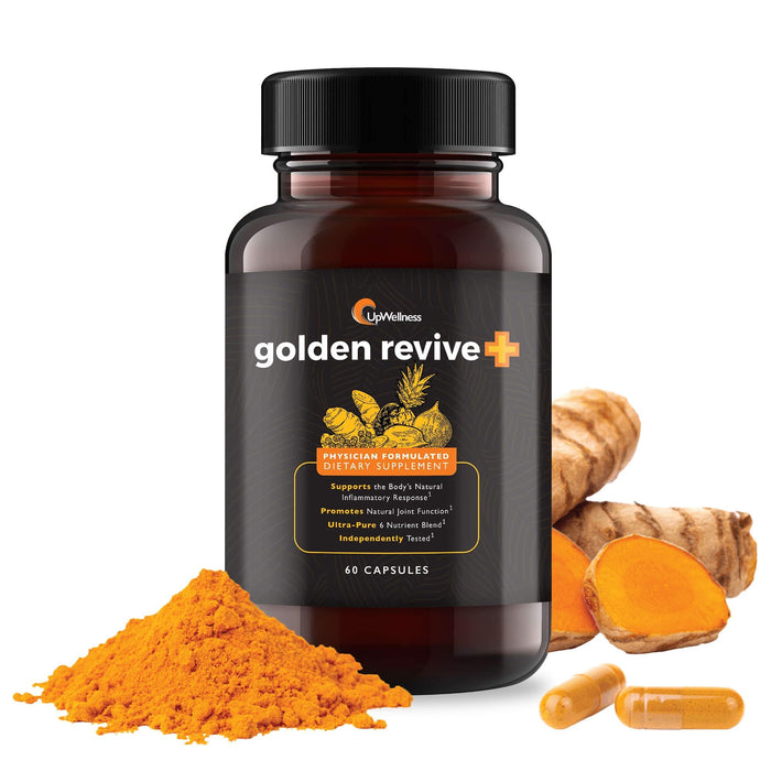 UPWELLNESS Golden Revive + Joint Support Supplement with Quercetin and Magnesium - Turmeric Supplement - 6 Active Ingredients for Joint and Muscle Care - 60 Capsules (Pack of 1)